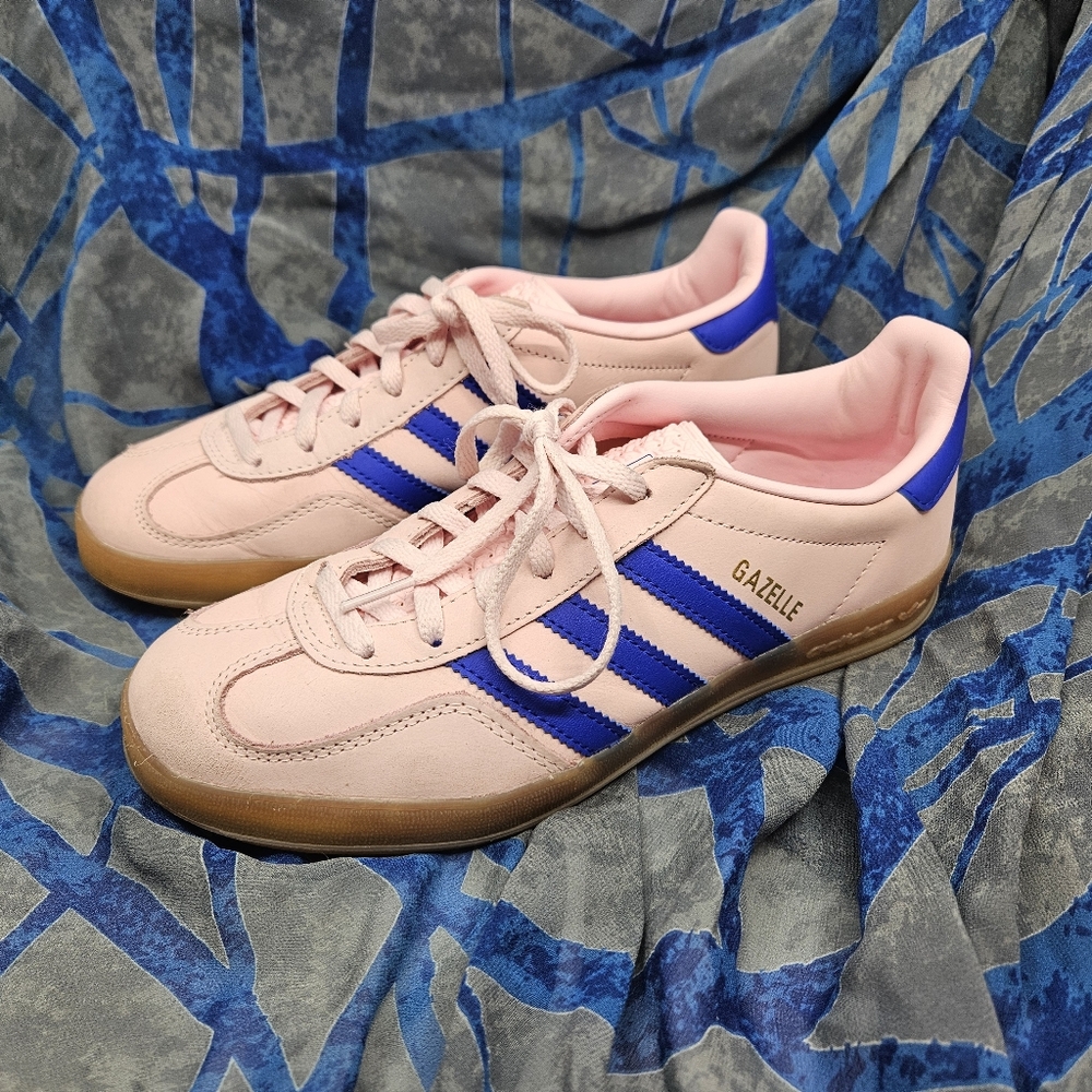 Lightly Worn Adidas Gazelle Pink and Blue Shoes